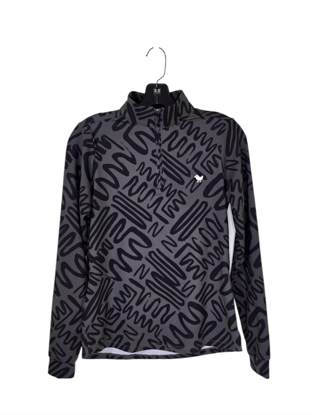 Bad Birdie Gray Black Zig Zag 1/4 Zip Pullover Long Sleeve Women's XS